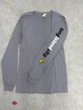 Gray long-sleeve shirt with 'Long Island City' graphic print on sleeve